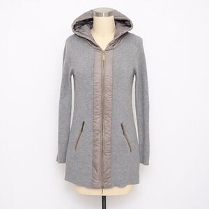 Oliver by Esst Gray Hooded Knit Cardigan Quilted Trim Zip Up Jacket Small Anthro